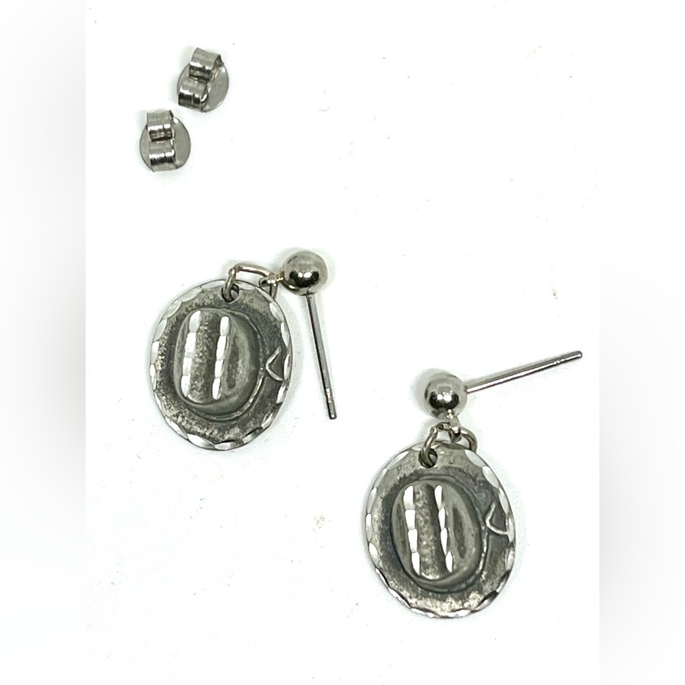 Vintage Pewter Cowboy Hat Earrings
